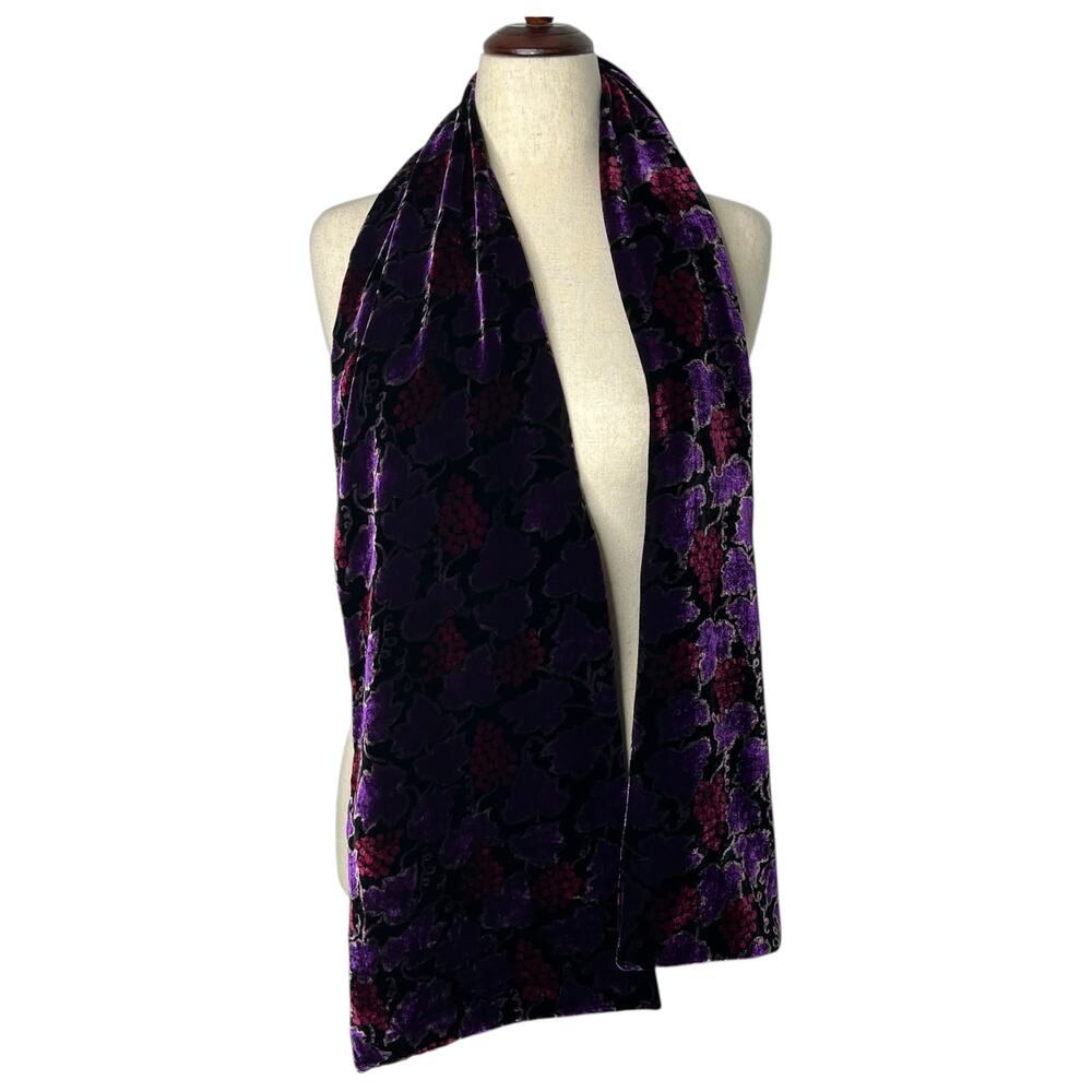 Camilla Ridley Women's Velvet Scarf Purple 10" x 66" Grapes Silk Blend England